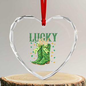 Cowboy St Patrick's Day Heart Crystal Glass Ornament Lucky Girl Boots TS14 Transparent Glass 3'' Heart Print Your Wear