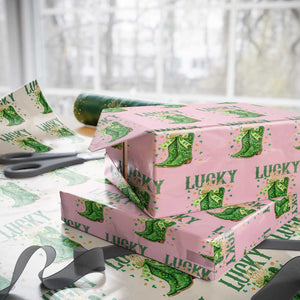 Cowboy St Patrick's Day Wrapping Paper Roll Lucky Girl Boots TS14 Light Pink Print Your Wear