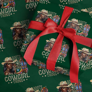 Cowgirl Wrapping Paper Roll Boots & Bling Its A Cowgirl Thing Melanin Rodeo TS10 Green Print Your Wear