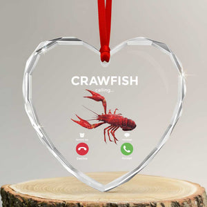 Crawfish Calling Heart Crystal Glass Ornament Funny Fishing Cajun Boil Lobster Meme TS10 Transparent Glass 3'' Heart Print Your Wear