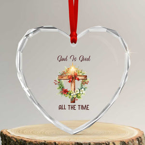 Cross Christian Christmas Heart Crystal Glass Ornament God Is Good All The Time TS14 Transparent Glass 3'' Heart Print Your Wear