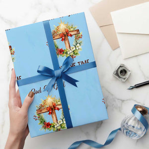 Cross Christian Christmas Wrapping Paper Roll God Is Good All The Time TS14 Light Blue Print Your Wear