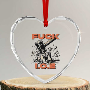 Crush Ice Protest Graphic Heart Crystal Glass Ornament Sledgehammer Smash Against Ice Political Resistance TS02 Transparent Glass 3'' Heart Print Your Wear