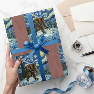 Cryptid Hockey Bigfoot Starry Night Inspired Funny Gift Wrapping Paper Roll TS12 Mocha Print Your Wear