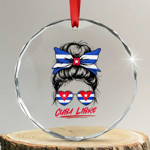 Cuba Libre Crystal Glass Ornament Messy Bun Cuban Woman Sunglasses TS12 Transparent Glass 3'' Circle Print Your Wear