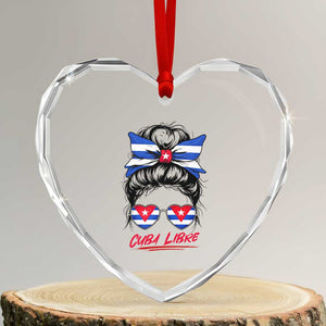 Cuba Libre Heart Crystal Glass Ornament Messy Bun Cuban Woman Sunglasses TS12 Transparent Glass 3'' Heart Print Your Wear
