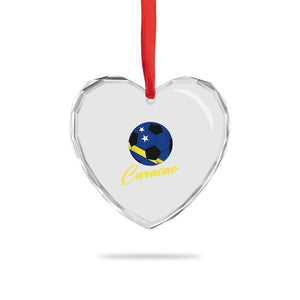 Curaçao Soccer Fans Distressed Flag Heart Crystal Glass Ornament Football Heritage Pride Support