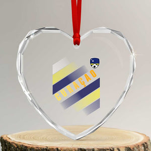 Curaçao Soccer Flag Stripe Jersey Style Heart Crystal Glass Ornament Football Fans Pride Support