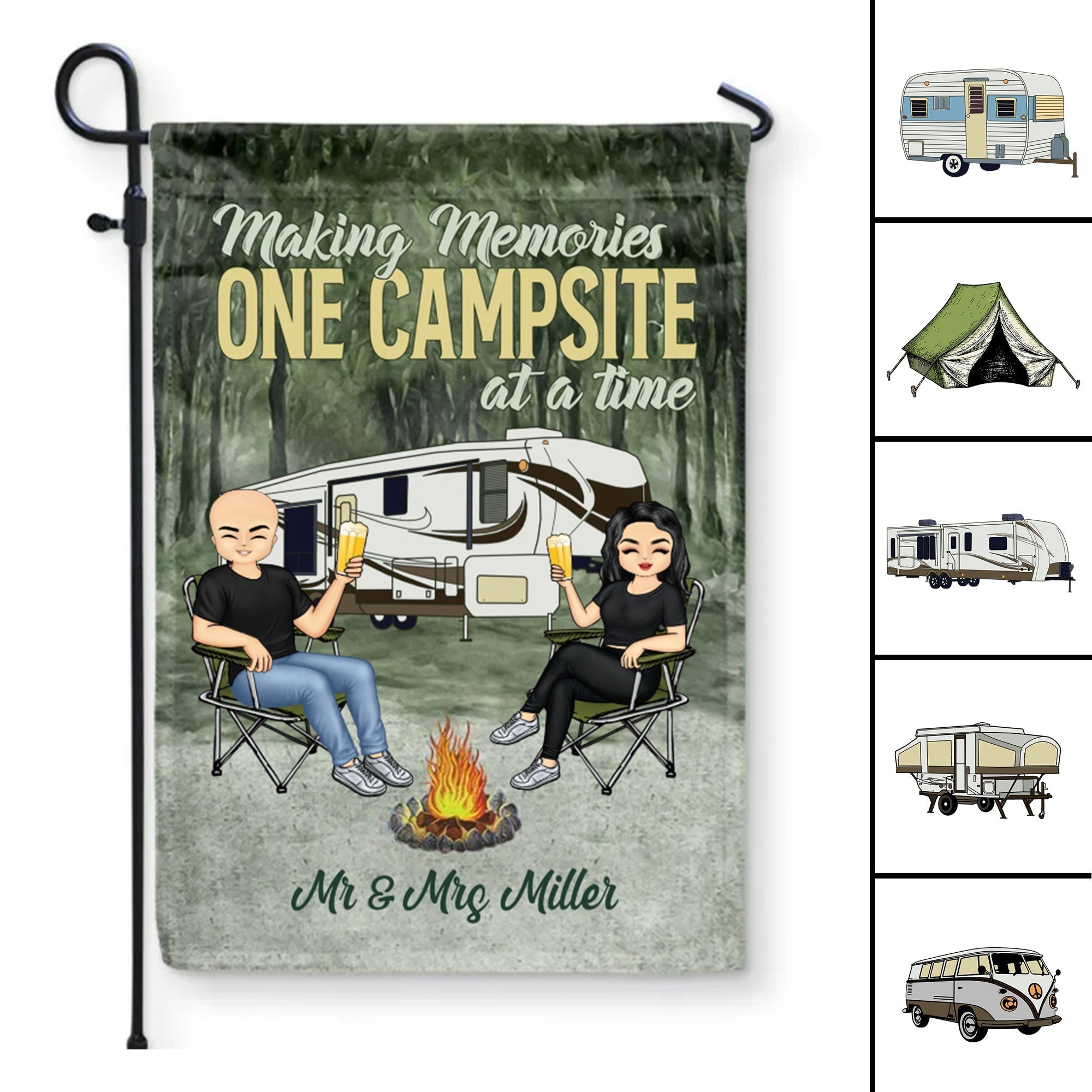 Personalized Camping Husband and Wife Flag Making Memories One Campsite At A Time CTM One Size Custom - Printyourwear