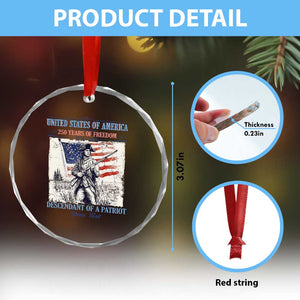 Custom Name Descendant of a Patriot USA 250 Years of Freedom Personalized Crystal Glass Ornament 1776-2026 Revolutionary War Heritage TS02 Print Your Wear