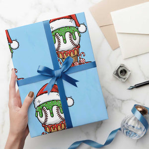 Cute Baseball Christmas Icecream Dripping Wrapping Paper Roll Holiday Ice Cream Cone with Santa Hat TS02 Light Blue Print Your Wear