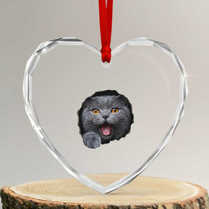 Cute British Shorthair Cat Peeking Through Cracked Wall Heart Crystal Glass Ornament TS12 Transparent Glass 3'' Heart Print Your Wear