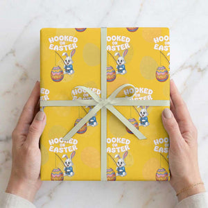 Cute Bunny Fishing Wrapping Paper Roll Hooked for Easter Eggs Funny Holiday TS02 Yellow Print Your Wear