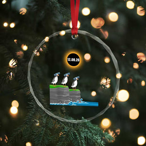 Cute Cartoon Puffins 2026 Total Solar Eclipse Crystal Glass Ornament August 12 Totality Funny Astronomy Gift TS02 Print Your Wear