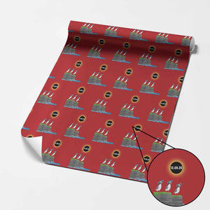 Cute Cartoon Puffins 2026 Total Solar Eclipse Wrapping Paper Roll August 12 Totality Funny Astronomy Gift TS02 Red Print Your Wear
