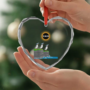 Cute Cartoon Puffins 2026 Total Solar Eclipse Heart Crystal Glass Ornament August 12 Totality Funny Astronomy Gift TS02 Print Your Wear