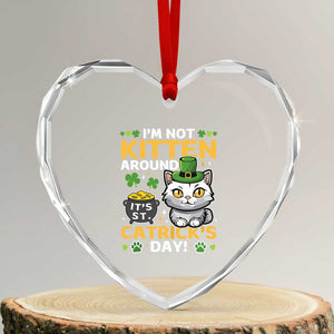 Cute Cat Leperchaun Heart Crystal Glass Ornament Im Not Kitten Around Catrick's Day St Patricks TS02 Transparent Glass 3'' Heart Print Your Wear