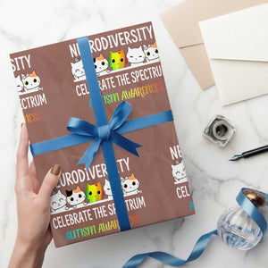 Cute Cats Autism Embrace Wrapping Paper Roll Neurodiversity Celebrate The Spectrum TS02 Mocha Print Your Wear