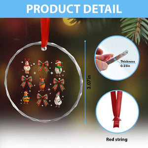 Cute Christmas Chicken With Xmas Coquette Bow Crystal Glass Ornament TS12 Print Your Wear