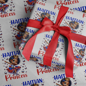 Cute Dabbing Haitian Princess Kids Graphic Wrapping Paper Roll Haiti Heritage Pride TS02 White Print Your Wear