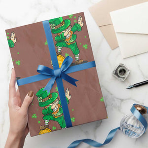Cute Dabbing Leprechaun Wrapping Paper Roll Funny St Patricks Day TS02 Mocha Print Your Wear