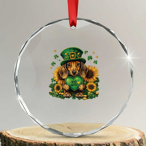 Cute Dachshund Leprechaun Crystal Glass Ornament Shamrock St. Patrick's Day Dog Lover TS02 Transparent Glass 3'' Circle Print Your Wear