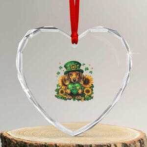 Cute Dachshund Leprechaun Heart Crystal Glass Ornament Shamrock St. Patrick's Day Dog Lover TS02 Transparent Glass 3'' Heart Print Your Wear