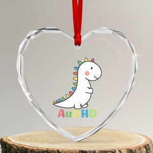 Cute Dinosaur AuDHD Heart Crystal Glass Ornament ADHD Awareness TS02 Transparent Glass 3'' Heart Print Your Wear