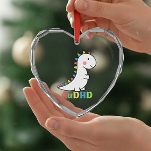 Cute Dinosaur AuDHD Heart Crystal Glass Ornament ADHD Awareness TS02 Print Your Wear