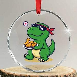 Cute Dinosaur Eating Chicken Nuggets Crystal Glass Ornament Food Humor Gift TS12 Transparent Glass 3'' Circle Print Your Wear