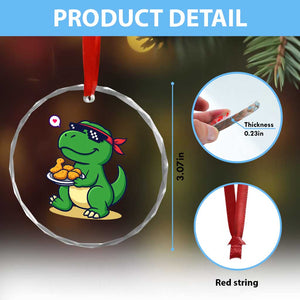 Cute Dinosaur Eating Chicken Nuggets Crystal Glass Ornament Food Humor Gift TS12 Print Your Wear