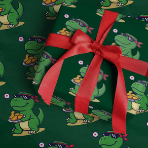 Cute Dinosaur Eating Chicken Nuggets Wrapping Paper Roll Food Humor Gift TS12 Green Print Your Wear