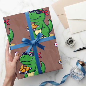 Cute Dinosaur Eating Chicken Nuggets Wrapping Paper Roll Food Humor Gift TS12 Mocha Print Your Wear