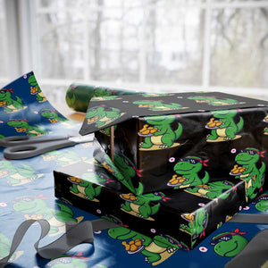 Cute Dinosaur Eating Chicken Nuggets Wrapping Paper Roll Food Humor Gift TS12 Black Print Your Wear