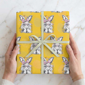 Cute Easter Bunny with Heart Glasses Pink Bow Wrapping Paper Roll Adorable Rabbit Love Aesthetic Gift TS02 Yellow Print Your Wear
