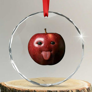 Cute Freaky Apple with Tongue Out Crystal Glass Ornament Funny Goofy AI Fruit Meme TS02 Transparent Glass 3'' Circle Print Your Wear