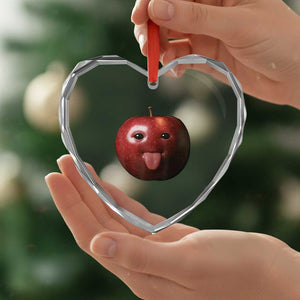 Cute Freaky Apple with Tongue Out Heart Crystal Glass Ornament Funny Goofy AI Fruit Meme TS02 Print Your Wear
