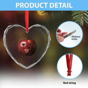 Cute Freaky Apple with Tongue Out Heart Crystal Glass Ornament Funny Goofy AI Fruit Meme TS02 Print Your Wear
