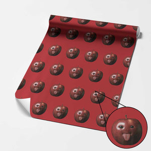 Cute Freaky Apple with Tongue Out Wrapping Paper Roll Funny Goofy AI Fruit Meme TS02 Red Print Your Wear