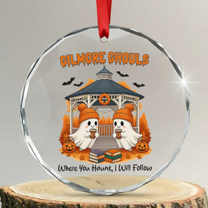 Cute Gilmore Ghouls Halloween Ghost Crystal Glass Ornament Cozy Fall Aesthetic with Pumpkin Spice and Books TS02 Transparent Glass 3'' Circle Print Your Wear