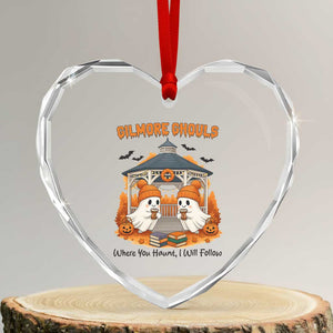 Cute Gilmore Ghouls Halloween Ghost Heart Crystal Glass Ornament Cozy Fall Aesthetic with Pumpkin Spice and Books TS02 Transparent Glass 3'' Heart Print Your Wear