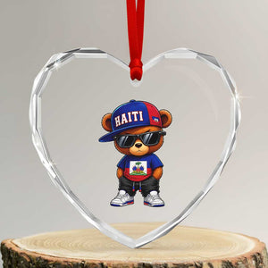 Cute Haiti Heart Crystal Glass Ornament Hip Hop Teddy Bear Haitian Flag Ayiti Roots