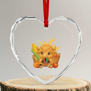 Cute Highland Cow With Kwanzaa Kinara And Presents Heart Crystal Glass Ornament African Heritage Gift TS12 Transparent Glass 3'' Heart Print Your Wear