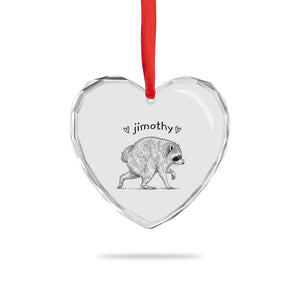 Cute Jimothy the Raccoon Hand Drawn Graphic Heart Crystal Glass Ornament Seattle Trash Panda Lover Supporter