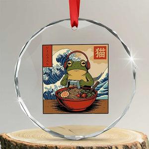 Cute Kawaii Gamer Frog Ramen Crystal Glass Ornament Retro Japanese Funny Cat Gaming TS10 Transparent Glass 3'' Circle Print Your Wear