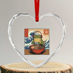 Cute Kawaii Gamer Frog Ramen Heart Crystal Glass Ornament Retro Japanese Funny Cat Gaming TS10 Transparent Glass 3'' Heart Print Your Wear