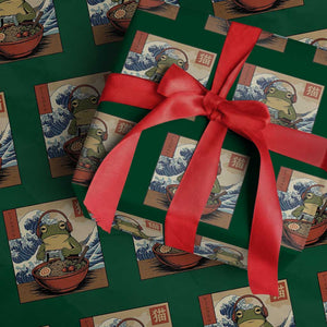 Cute Kawaii Gamer Frog Ramen Wrapping Paper Roll Retro Japanese Funny Cat Gaming TS10 Green Print Your Wear