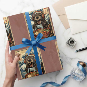 Cute Kawaii Gamer Groundhog Wrapping Paper Roll Funny Japanese Ramen Anime Otaku Fan Gift TS10 Mocha Print Your Wear