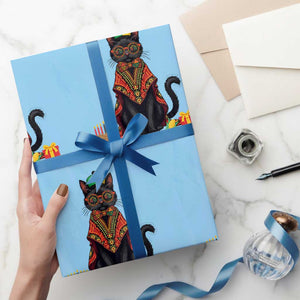 Cute Kwanzaa Cat Dashiki Wrapping Paper Roll African Heritage Gift TS12 Light Blue Print Your Wear