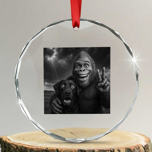 Cute Labrador Selfie With Bigfoot Crystal Glass Ornament Funny Cryptid TS12 Transparent Glass 3'' Circle Print Your Wear